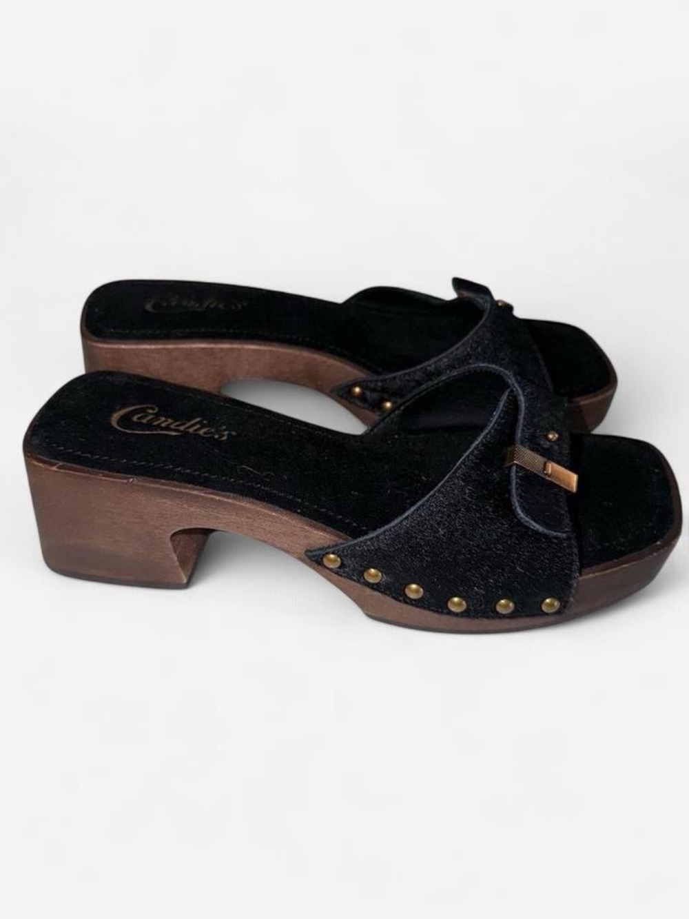 Candie's Black calf hair Slide Mules with Bronze Buckle - Picture 2 of 4